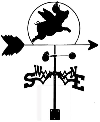 CAZARU Wetterfahne, fliegendes Schwein, Ornament, Bauernhaus-Wetterfahne, Windrichtungsanzeiger, professionelle Messung mit korrosionsbeständigem Metall im Freien, einfach zu montieren