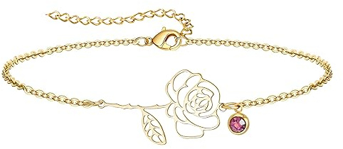 YeGieonr Armband Damen Gold, Geburtsblume Edelstahl Armband, Goldene Armbänder für Frauen, Schmuck Geburtstagsgeschenk für Frauen Freundin Mutter Tochter