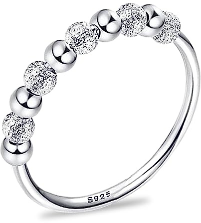Fidget Ring 925 Silber mit Perlen Anxiety Ring für Angst & Stress 57(18.1)
