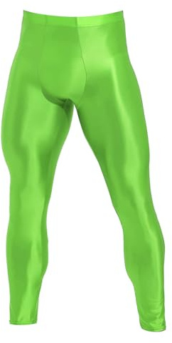 Sywiyi Legging long sexy pour homme - Legging de sport skinny - Pantalon de course - Taille haute - Stretch - Brillant - Tenue d'entraînement, A vert fluo, XXL