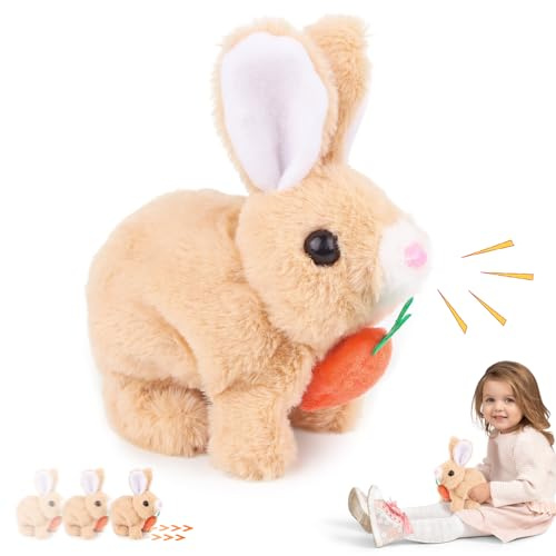 Byffoer kanin interaktiv leksak, påskhare leksak, husdjur plyschhare med morötter påskleksaker, promenader och ljud wiggle öron och mobil näsa, stor present för barn!
