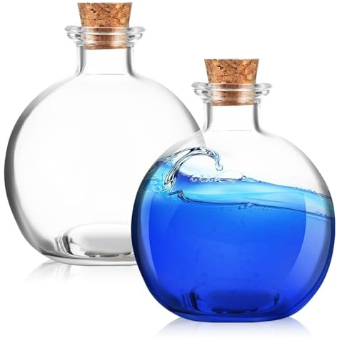 SUPVOX Botellas esféricas redondas de vidrio de 250 ml, tarros transparentes grandes y decorativos con tapón de corcho, frasco de esfera de vidrio para arena, accesorios de disfraces, manualidades
