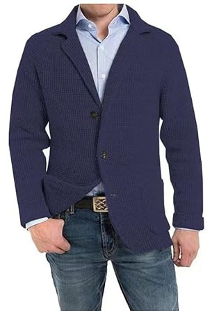 DONGPAO Cardigan da Uomo Maglione Collo Sciallato Giacca Blazer in Maglia Cappotto Sportivo Slim Fit Blazer Vintage Elegante da Lavoro Casual Maglione Lavorato A Maglia Bottoni Giacche con Tasche M