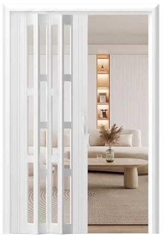 ZIMGOD Falttür Innentüren Wohnzimmer Schiebetüren Faltbar, Innentür aus Aluminiumlegierung für Eingangsgarderobe, Heimdekor Sichtschutztür, Langlebiges Faltgitter Tor(48x80in (122x203cm))