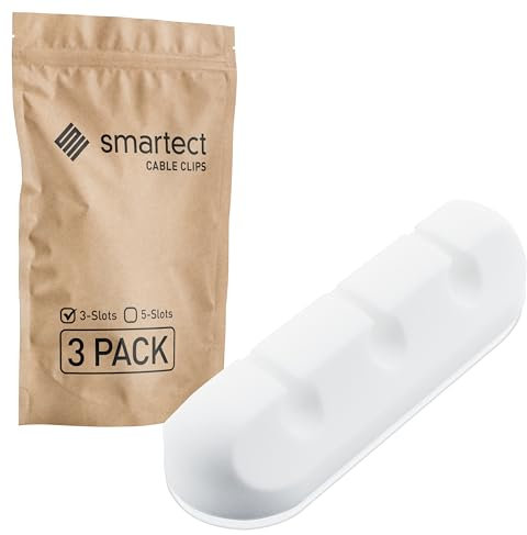 smartect Supporto Cavi Autoadesivo con 3 slot Bianco [3 Pezzi] Fermacavi a Muro per Fissare Cavi USB, Elettrici e di Ricarica, Clip per Gestione Cavi sulla Scrivania