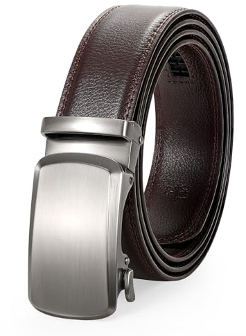 JasGood herr läder spärrbälte med justerbart automatiskt glidspänne, 3,5 cm bredd, C-kaffe (pistolfärgspänne), 130cm: 105cm-119cm Taille Verstellbar