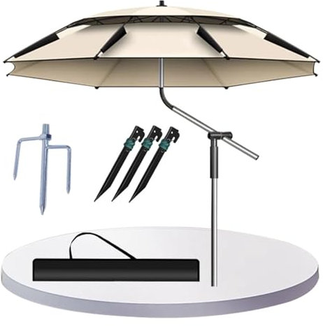 Ombrellone da Spiaggia Grande Ombrellone Antivento da Pesca Portatile Ombrellone da Balcone Inclinabile con ancoraggio di sabbia e Tracolla Custodia(220cm)