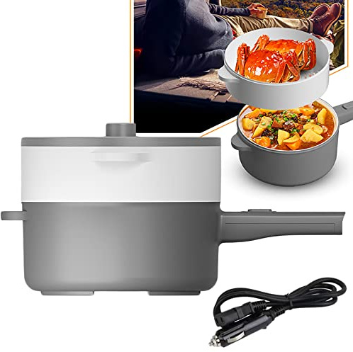 Padella elettrica antiaderente con pentola a vapore, perfetta per camion da 24 V, padella elettrica portatile per friggere, arrostire, cucinare ovunque