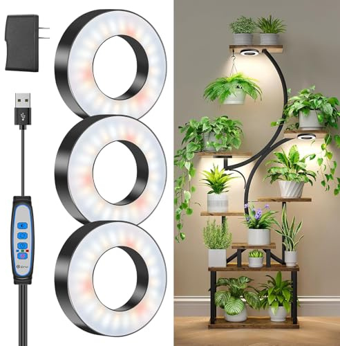 Wiaxulay Pflanzenlampe Vollspektrum, Pflanzenlicht für Zimmerpflanzen 5V/3A | 3.5in 6500K Pflanzenlicht für Kleine Zimmerpflanzen, Grow Lampe mit 6/12/16 Stunden, 3 Lichter Modi, 6/12/16H Timer, 3 Kopf