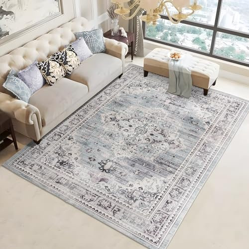 Taleta GORGEOUS Rugs Living Room Washable Vintage Boho Large, Non-Slip Soft Short Pile Oriental Area Carpet for Bedroom, Diningroom, Kitchen, Green Grey, 160 x 230 cm