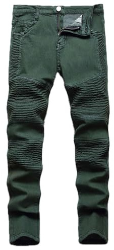 Echinodon Boys Motorcycle Jeans Kids Motorbike Denim Pants Skinny Stretch Jeans Trousers Green