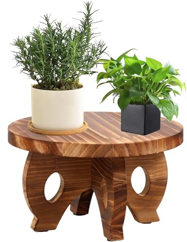 Wood Round Shape Planting Pedestal Stand Sturdy Planter Stand Plant Rack Wooden Stool Multipurpose Garden Plant Pot Display Shelf Decorative Small Wooden Stool for Indoor Outdoor Home Decor(brown)