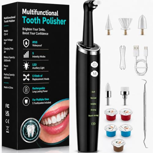 DYBLES Electric Tooth Polisher, Plaque Remover for Teeth, Professional Tooth Stain Remover, Teeth Cleaner, Tartar Remover, Dental Cleaning Kit for Teeth Whitening & Stain Removal, Plaque Descaler