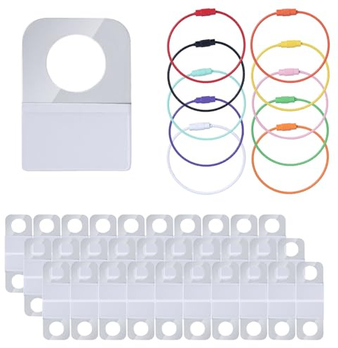 BOXOB Hållare för Yoto Kort Ringar och Flikar, 60st 32x22 mm Självhäftande Etiketter och 10st Nyckelringar i Rostfritt Stål Bärbart Fodral Förvaring för Yoto Tillbehör Organizer