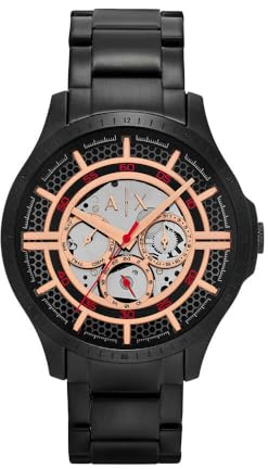 Armani Exchange Watch for Men, Quartz Multifunctional Movement and 46mm Case Size with Stainless Steel Strap, Black and Gold Tone