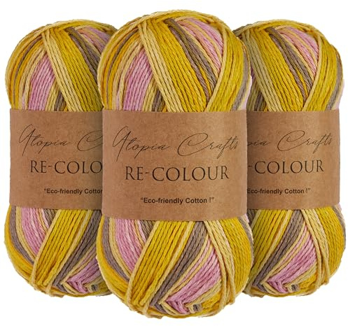Utopia Crafts Re-Colour Knitting & Crochet Yarn 3x 100g (Marigold Meadow)