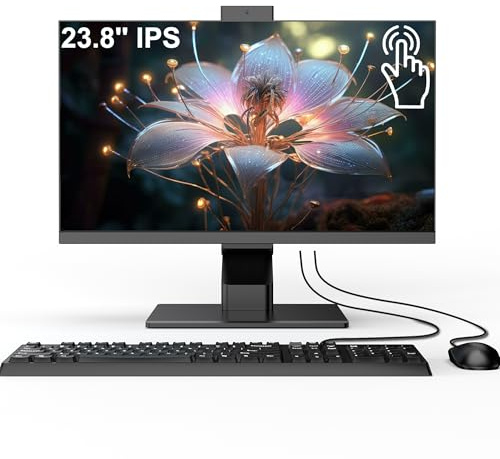 PC todo en uno con pantalla táctil Quad-Core N95 (hasta 3,4 GHz), 16 GB de RAM, 512 GB SSD, pantalla táctil de 23,8 pulgadas, cámara web emergente, WiFi de doble banda, Bluetooth 4.2, ratón y teclado