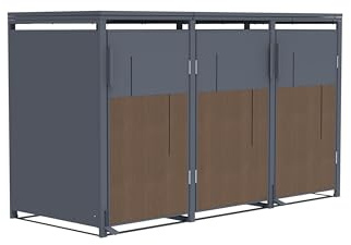 Pool ROYAL Mülltonnenbox Anthrazit mit Holzoptik für 3 Mülltonnen 240L wetterfest mit Pedal zum öffnen