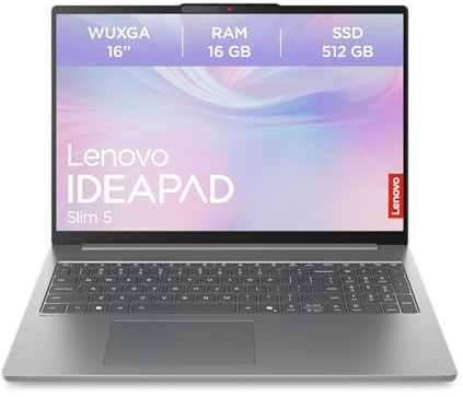 Lenovo IdeaPad Slim 5 Laptop | 16 WUXGA Display | AMD Ryzen 7 7735HS | 512GB SSD | 16GB RAM | AMD Radeon 680M Grafik | QWERTZ | Beleuchtet | Windows 11 | Luna Grau | 3 Monate Premium Care
