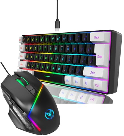 ERYUE Colourful Backlit Membrane Keyboard 12800 High Movement Speed Gaming Keyboard and Mouse Set for Gamers and Office Workers ABS Wired Combo