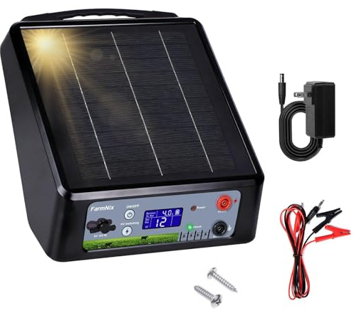 32KM Cloture Electrique Solaire, 2.0J / 12KV Réglable, Mode Jour & Nuit | Panneau Solaire 6W et Batterie 18Ah, IP55 Étanche pour Chevaux, Bovins, Moutons, Sangliers