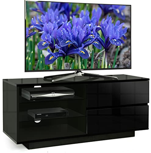Centurion Gallus Gloss Black with 2-Black Drawers & 3-Shelf 26-55 LED/LCD/Plasma Cabinet TV Stand