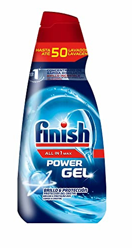 Finish All in 1 Max Power Gel Brillo & Protección Detergente Gel para el Lavavajilla, 50 dosis