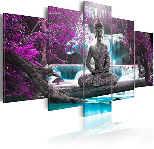 Cuadros B&D XXL - Cuadro de cristal acrílico 100x50 cm Impresión de 5 Piezas Pintura sobre Vidrio Imagen Gráfica Decoracion de Pared Buda Buddha Zen Spa Cascada c-A-0021-k-o