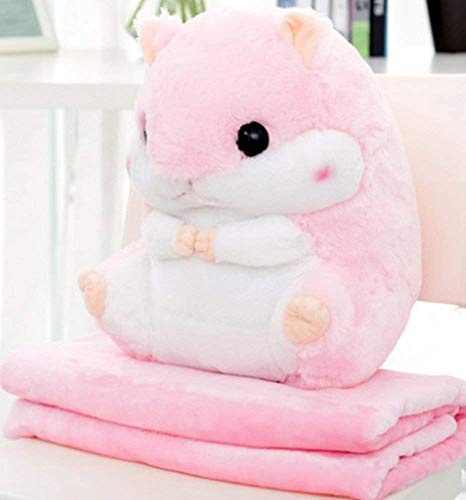 YunNasi 2 i 1 hamster, gosedjur, hamster, kudde med gosig filt, supersöt present till barn och flickvän (rosa)