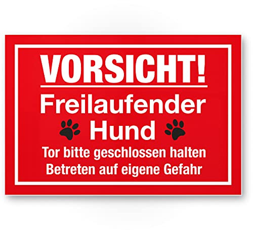 Komma Security Vorsicht freilaufender Hund - Hunde Schild Hinweisschild Gartentor Gartenzaun - Türschild Haustüre Warnschild Abschreckung Einbruchschutz - Achtung Hund