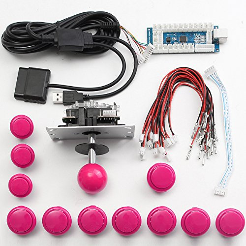 C-FUNN Arcade DIY Sostituzione Parte Set Kit USB Encoder Joystick Pulsanti per Windows per Ps3 per Ps4 Sistema Android TV Smart Box TV - Rosa
