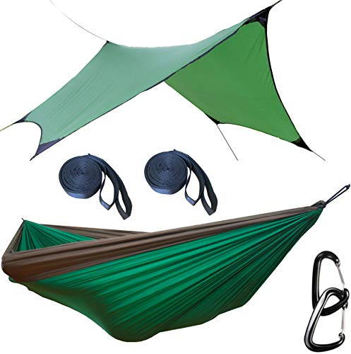 Hängematte Set mit Tarp Fly Regendach und Montagematerial Olive Grün