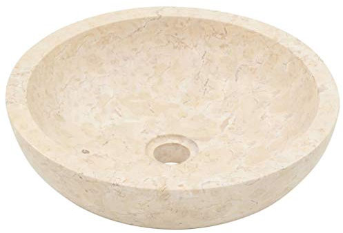 Festnight Lavandino da Bagno Appogio in Pietra Marmo Nero/Crema 40x12 cm,Lavabo da Bango Aggoggio in Pietra,Lavandino Rotondo,Lavano Rotondo,Lavandino Appoggio,Lavabo Appoggio