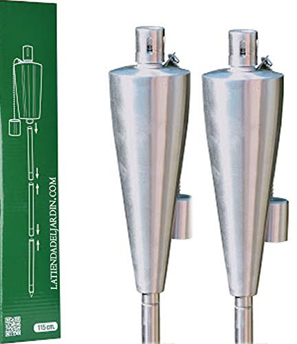 Torche en acier inoxydable sélect 115 cm. Lot de 2. Rechargeable avec paraffine et citronnelle pour éliminer les moustiques et autres insectes volants.