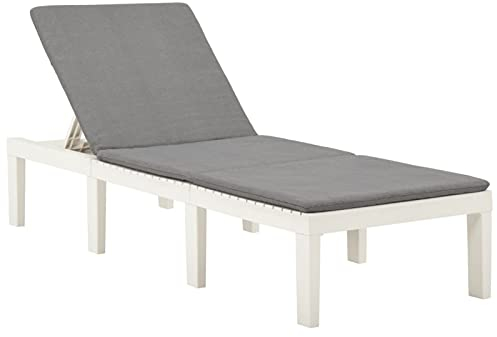 Tidyard Sonnenliege mit Anthraziter Auflage Gartenliege Liegestuhl Balkonliege Terrasseliege Relaxliege (Rückenlehne in 5 Positionen neigbar) Freizeitliege Terrassenmöbel Gartenmöbel Kunststoff Weiß