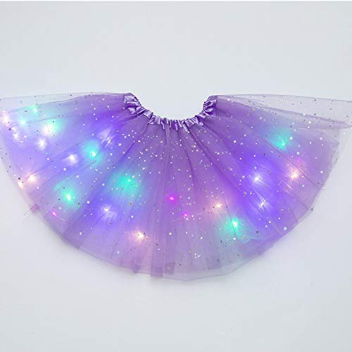 Falda tutú para niñas, falda de ballet con luces LED coloridas y luminosas para niñas pequeñas, con lentejuelas de estrella, tutú de princesa brillante, disfraz de baile de ballet elegante y esponjoso