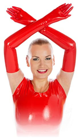 Rubberfashion Latex Gloves Long - Sexy Rubber Gloves - Sex Latex Gloves for Women and Men Pair red 0.8mm L
