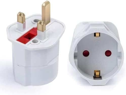 1Pack European to UK Plug Adaptor, Travel Adapter Eu to UK Plug Adapter with 13A Fuse 2 Pin to 3 Pin Plug Adapter for Converter from France, Italy,Spain,Germany to UK White