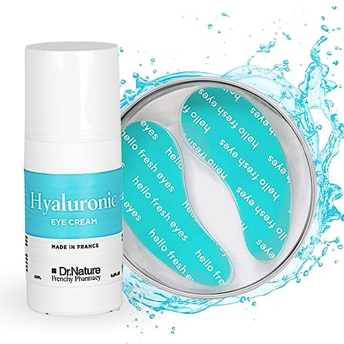 Parches Ojos Antiojeras Ácido Hialuronico - Crema Contorno de Ojos Antiarrugas + 2 Parches para Bolsas y Ojeras Reutilizables - Crema Ácido Hialuronico con Cafeina y Eye Patches