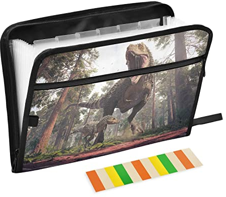 Fustylead Tyrannosaurus Rex Fächermappe mit 13 Fächern, A4-Briefpapier, Akkordeon-Dokumententasche, Dokumentenaufbewahrung, Organizer mit Klebeetiketten