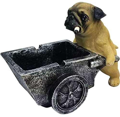 WAYUTO Cenicero de resina para cigarros de bulldog ahumado, con 2 ranuras, soporte para cenizas de perro matón, estatua de animal, cenicero de perro para el día del padre, escritorio, patio