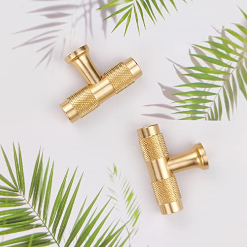 Pexintek 6 Pack Gold Kitchen Drawer T Bar Knobs Single Hole Pull Handles | Elegant Furniture Door Hardware, Resist Fingerprint, Screws Included, Fits Cupboard Cabinet Wardrobe Dresser Bedroom Bathroom