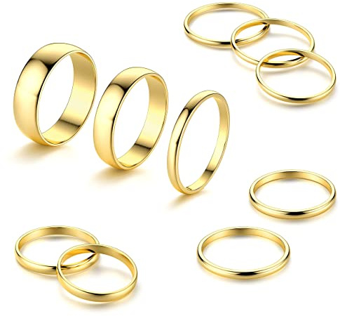 MILACOLATO 10 Pcs Knuckle Rings Set Stainless Steel Ring Simple Smooth Finger Stackable Rings Set for Women Plain Band Rings Gold