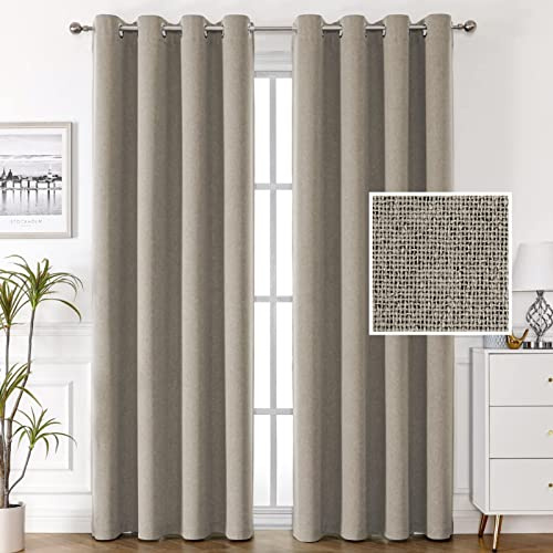GEBIN 100% Verdunklungsvorhang Ösenschal Vorhänge Leinen Vorhang Blickdicht Thermo Gardinen mit Ösen für Wohnzimmer Kinderzimmer Schlafzimmer im Modernen Stil 2er Set (Taupe,132x213cm)