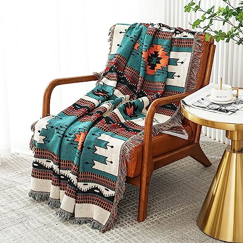 Czyminrout Boho Decke Sofadecke mit Quaste，Aztekischer ethnischer Stil Wendedecke Sofadecke tagesdecke，für Zuhause,Büro,Reisen, Zelten (Waldgrün, 180 * 230cm)