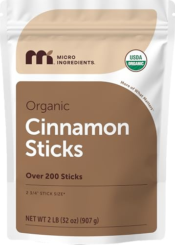 Micro Ingredients Organic Cinnamon Sticks Whole, 2lb (200+ Sticks) | Bold Aroma & Flavor | Great for Tea, Desserts & Cooking | Non-GMO, Vegan Friendly, Bulk Supply