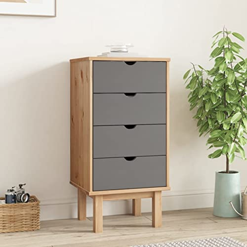 GuyAna Schubladenschrank OTTA Braun&Grau 46x39,5x90 cm Massivholz Sideboard Schlafzimmer Schmale Kommode Flur