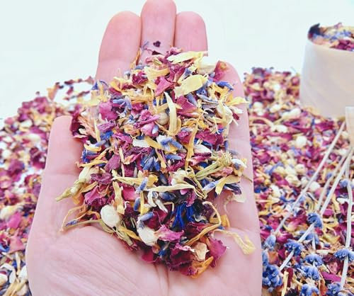 PETALES BOHEME - 1 Litre Confettis Mariage Fleurs séchées en Vrac Pétales de Roses Lavande Jasmin Naturel Biodégradable | Décoration Table Champêtre - Petales a Jeter Mariage - France (Multicolore)