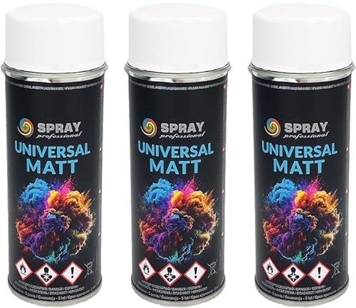 VE-INDUSTRIES RAL Lackspray MATT | 3er Sparpack | 400ml Dose | Sprühlack | Dekolack | DIY | freie Farbwahl (RAL 9010 - matt)