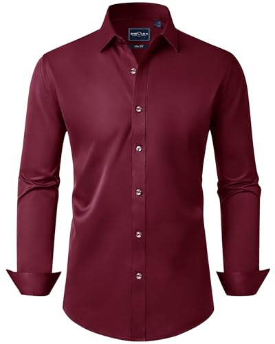 DEMEANOR Camicia da uomo a maniche lunghe, da lavoro, slim fit, business, facile da stirare, per il tempo libero, Colore: rosso, M